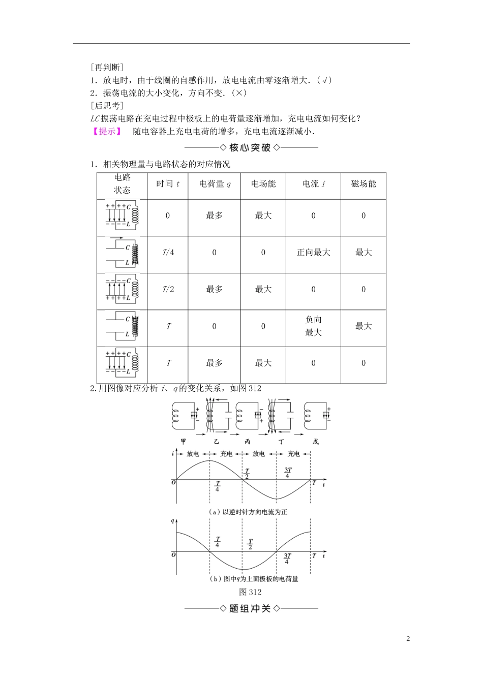 高中物理 第3章 电磁振荡 电磁波 1 电磁振荡教师用书 教科版选修3-4-教科版高二选修3-4物理学案_第2页