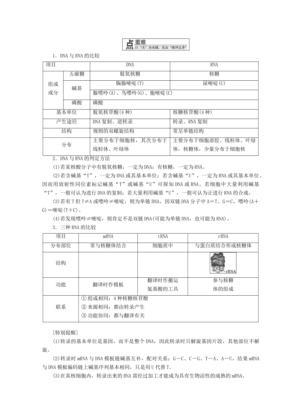 高中生物 第三章 遗传的分子基础 第四节 遗传信息的表达——RNA和蛋白质的合成学案 浙科版必修2-浙科版高一必修2生物学案_第3页