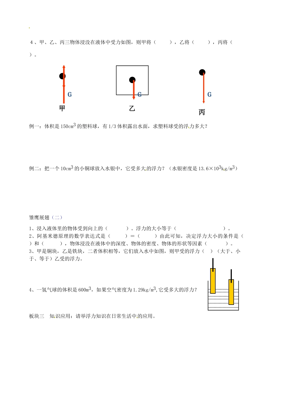 山东省胶南市隐珠街道办事处中学九年级物理《浮力》学案_第2页