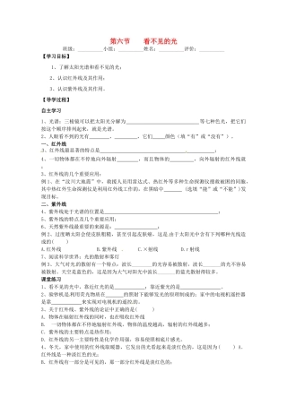 湖南省常德六中八年级物理 第二章第六节 看不见的光学案（无答案） 人教新课标版