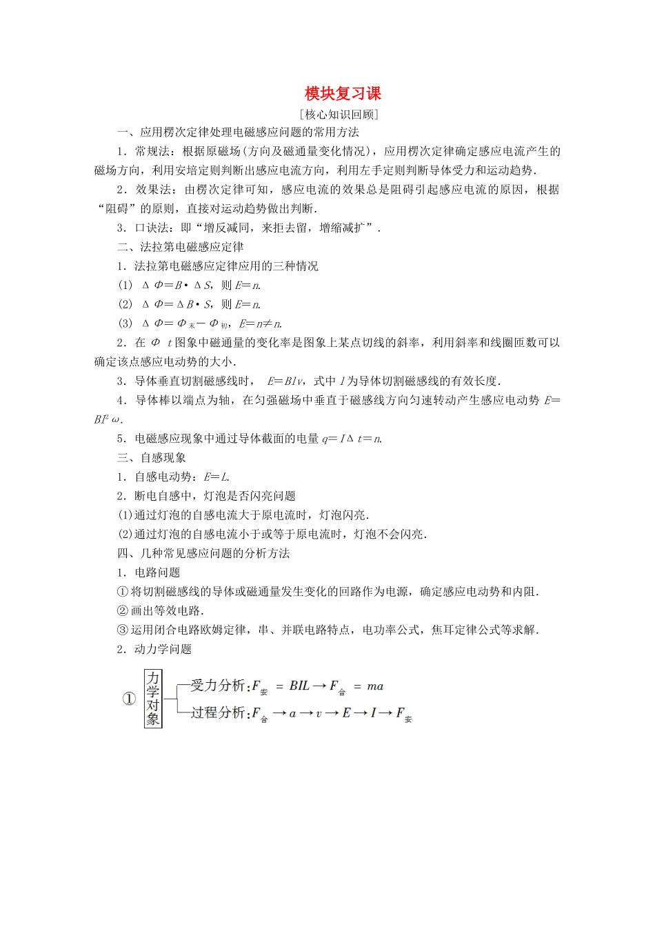 高中物理 模块复习课学案 新人教版选修3-2-新人教版高二选修3-2物理学案_第1页