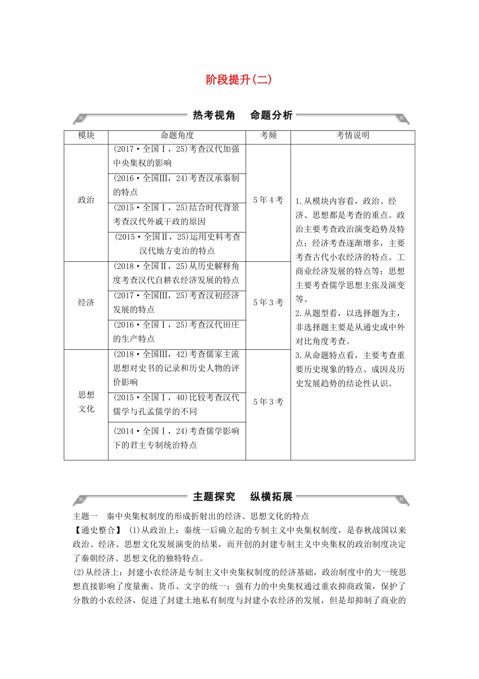 （通史版）高考历史一轮复习 阶段提升（二）古代中华文明的形成——秦汉学案（含解析）岳麓版-岳麓版高三全册历史学案_第1页