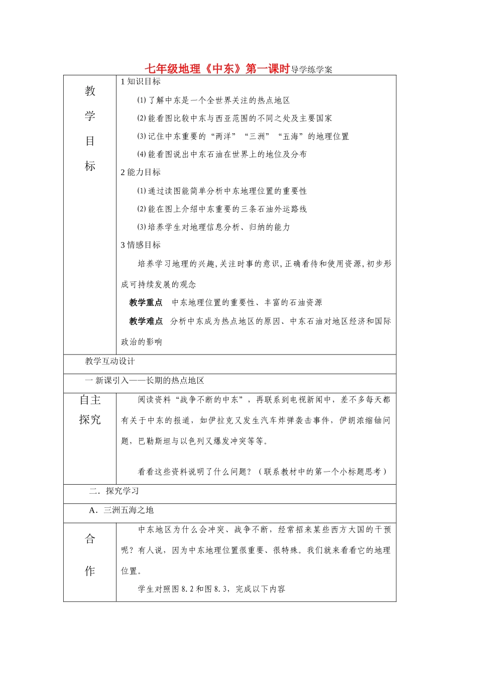 七年级地理《中东》第一课时导学练学案人教新课标版_第1页