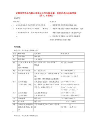 安徽省怀远县包集中学高中化学 物质组成的检验学案（第7、8课时）实验学案