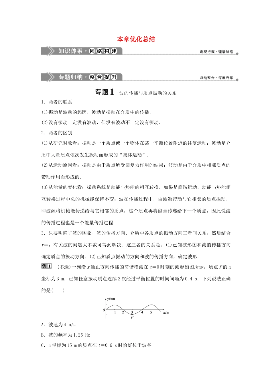 高中物理 第2章 机械波 本章优化总结学案 鲁科版选修3-4-鲁科版高二选修3-4物理学案_第1页