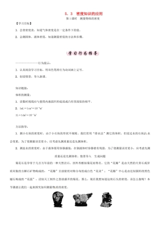 秋八年级物理上册 5.3 密度知识的应用学案 （新版）粤教沪版-（新版）粤教沪版初中八年级上册物理学案