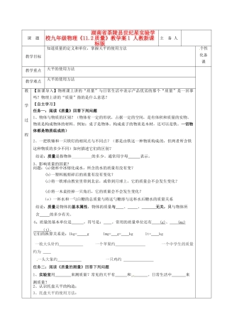 湖南省茶陵县世纪星实验学校九年级物理《11.2质量》教学案1 人教新课标版