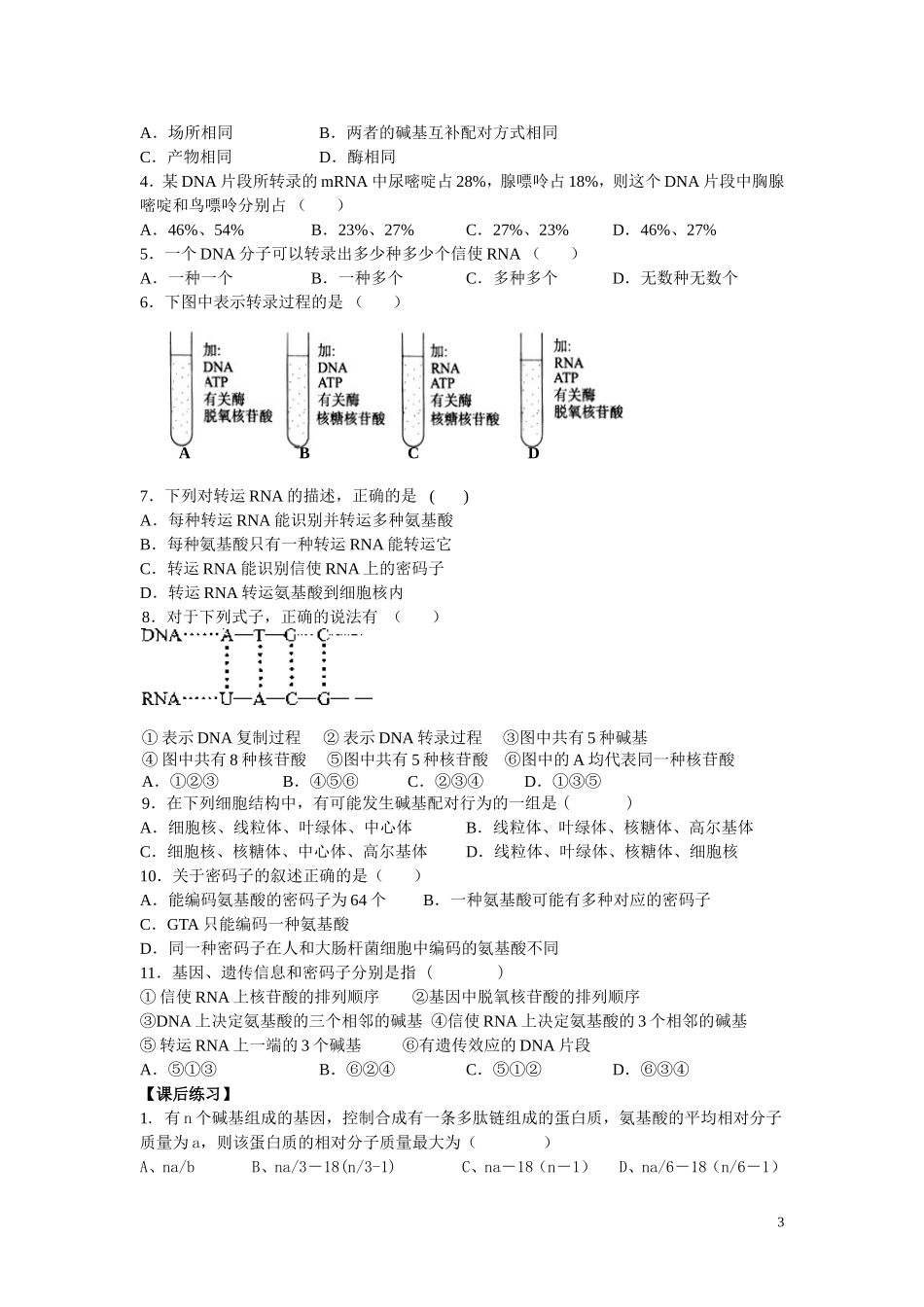 高中生物《基因指导蛋白质的合成》学案4 新人教版必修_第3页