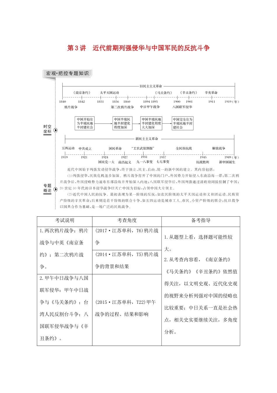（江苏专版）高考历史一轮复习 专题二 近代中国反侵略、求民主的斗争 第3讲 近代前期列强侵华与中国军民的反抗斗争学案 人民版-人民版高三全册历史学案_第1页