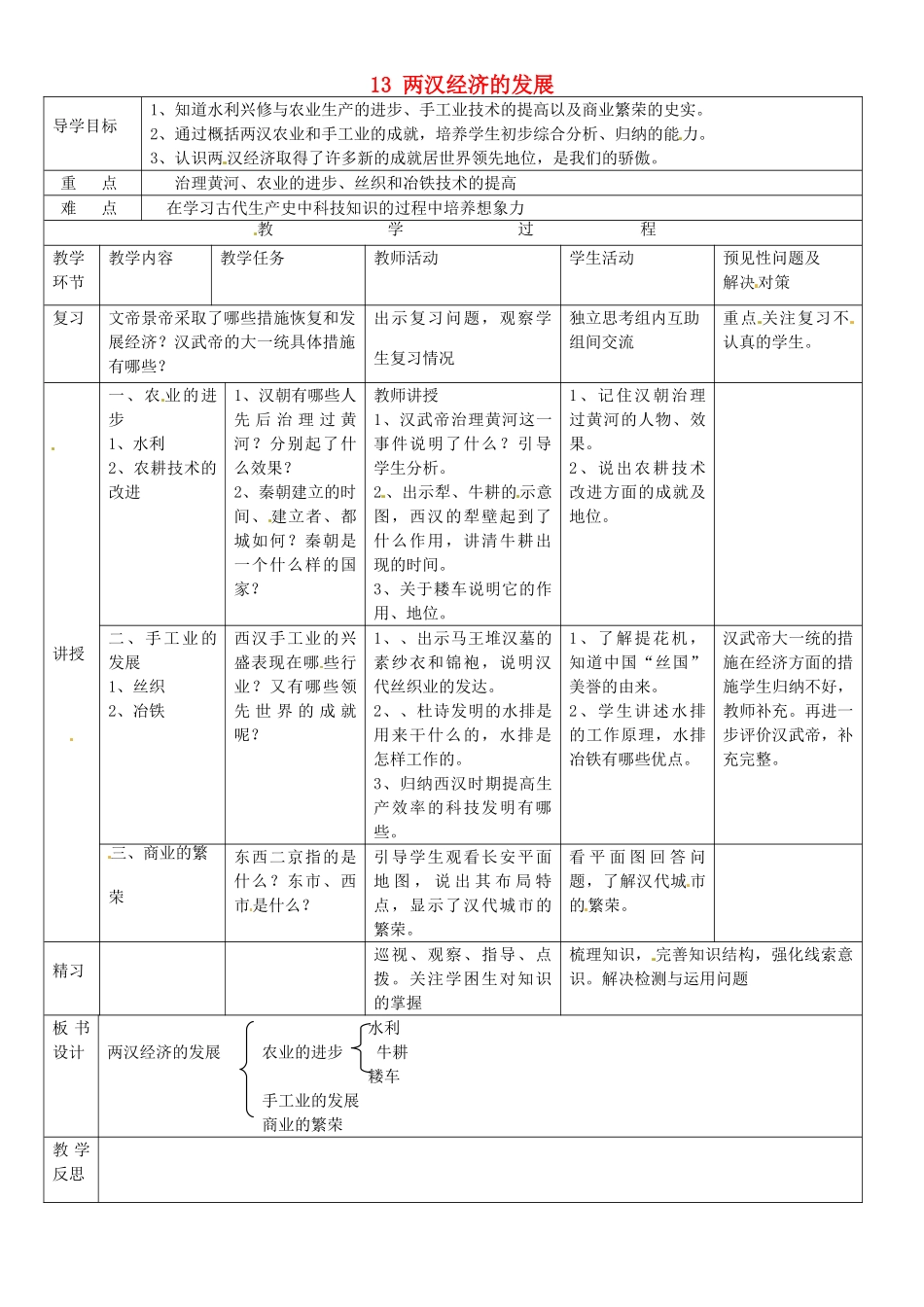 吉林省通化市外国语中学七年级历史上册 第13课 两汉经济的发展导学案 新人教版_第1页