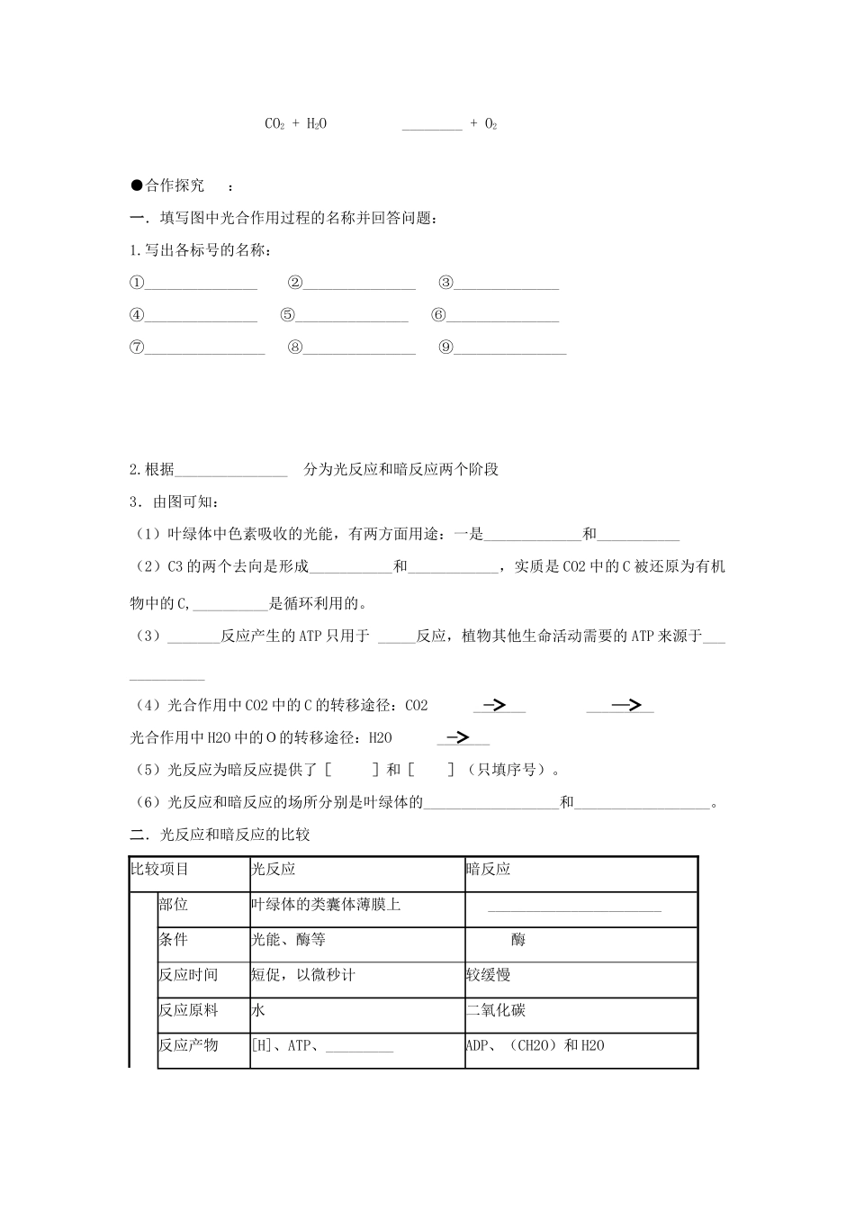 高中生物 第五章 细胞的能量供应和利用 5.4 能量之源---光与光合作用2 光合作用原理和应用学案 新人教版必修1-新人教版高一必修1生物学案_第2页