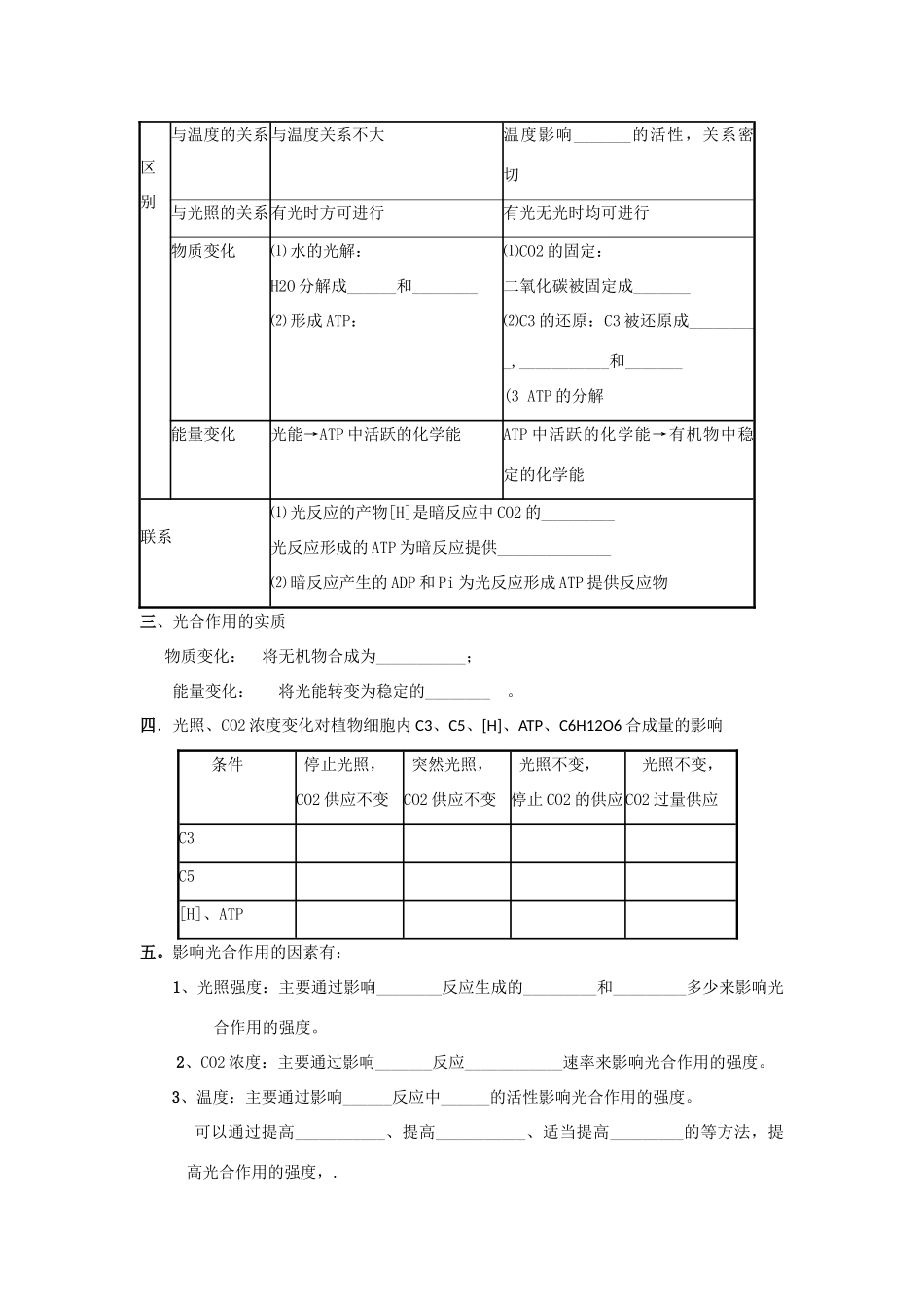 高中生物 第五章 细胞的能量供应和利用 5.4 能量之源---光与光合作用2 光合作用原理和应用学案 新人教版必修1-新人教版高一必修1生物学案_第3页