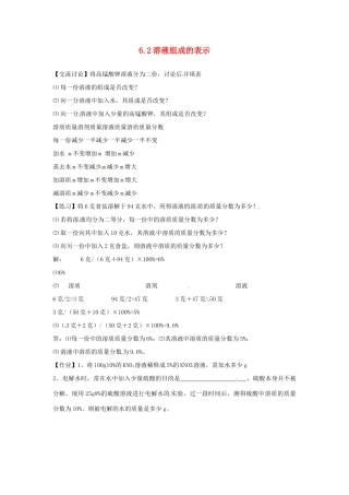 九年级化学下册 6.2 溶液组成的表示（第二课时）学案（无答案） （新版）沪教版