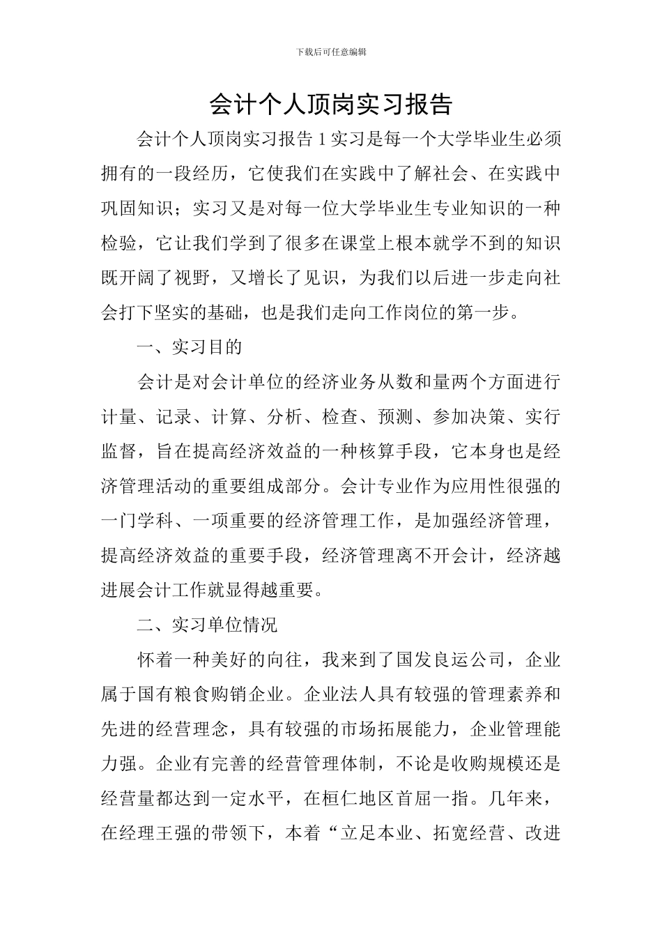 会计个人顶岗实习报告_第1页
