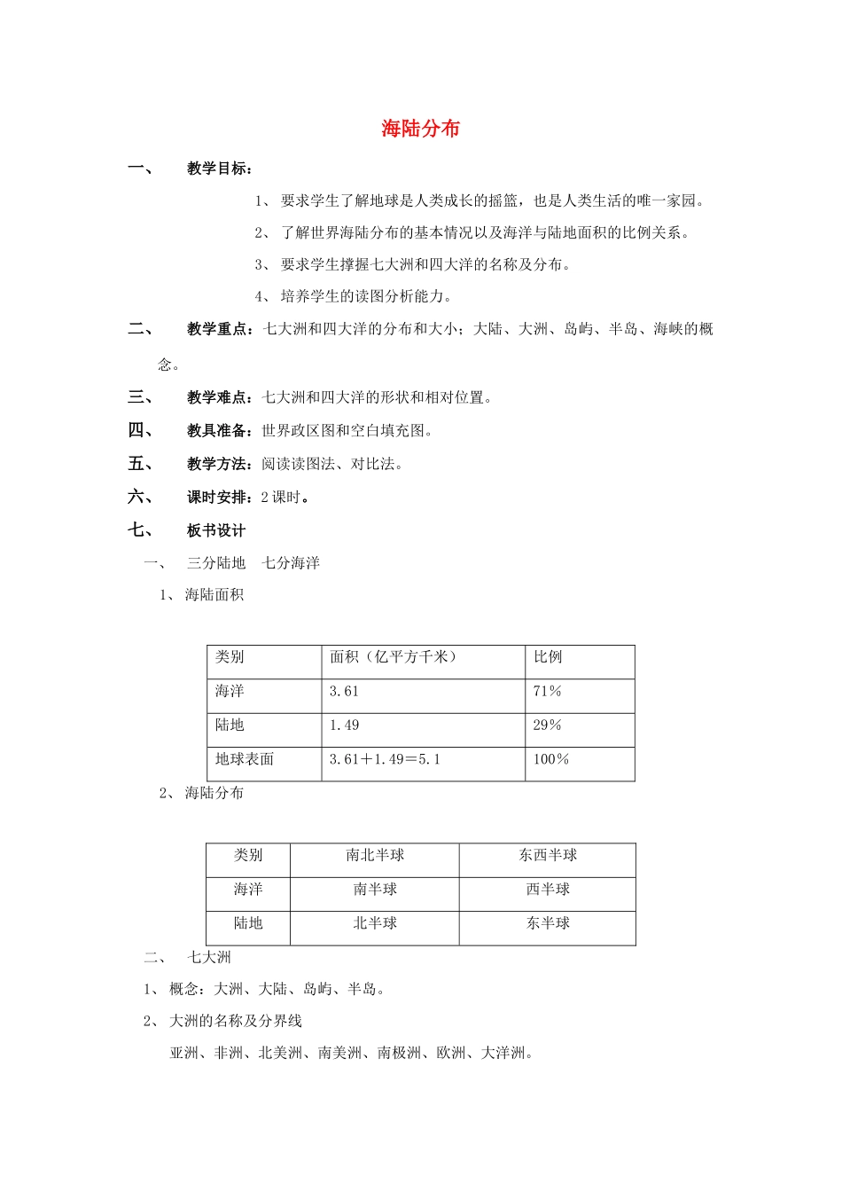 八年级地理上册《海陆分布》学案1 中图版_第1页