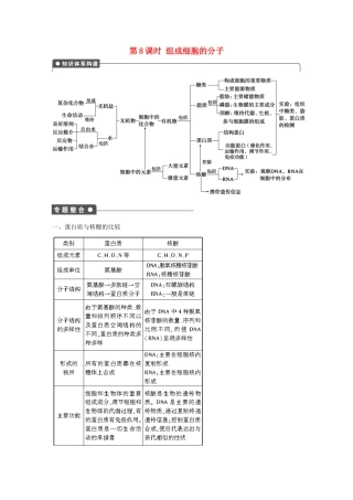 高中生物 第二章 组成细胞的分子 第8课时 组成细胞的分子章末复习 新人教版必修1-新人教版高一必修1生物学案