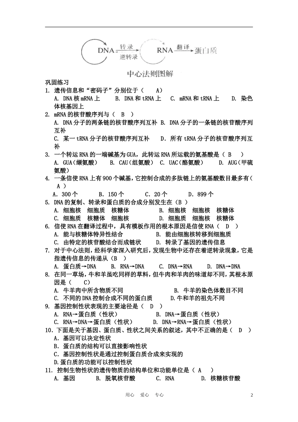高中生物《基因控制蛋白质的合成》学案3 苏教版必修2_第2页