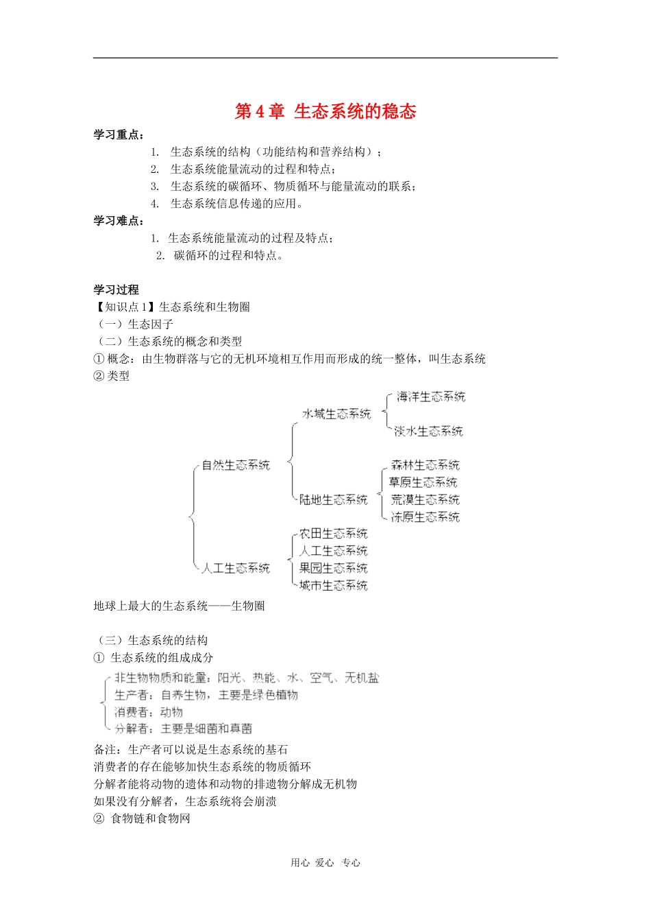 高中生物：第四章《生态系统的稳态》江苏学案（苏教版必修3）_第1页
