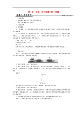 高中物理 第十六章 运量守恒定律 第1节 实验：探究碰撞中的不变量教师用书 新人教版选修3-5-新人教版高二选修3-5物理学案