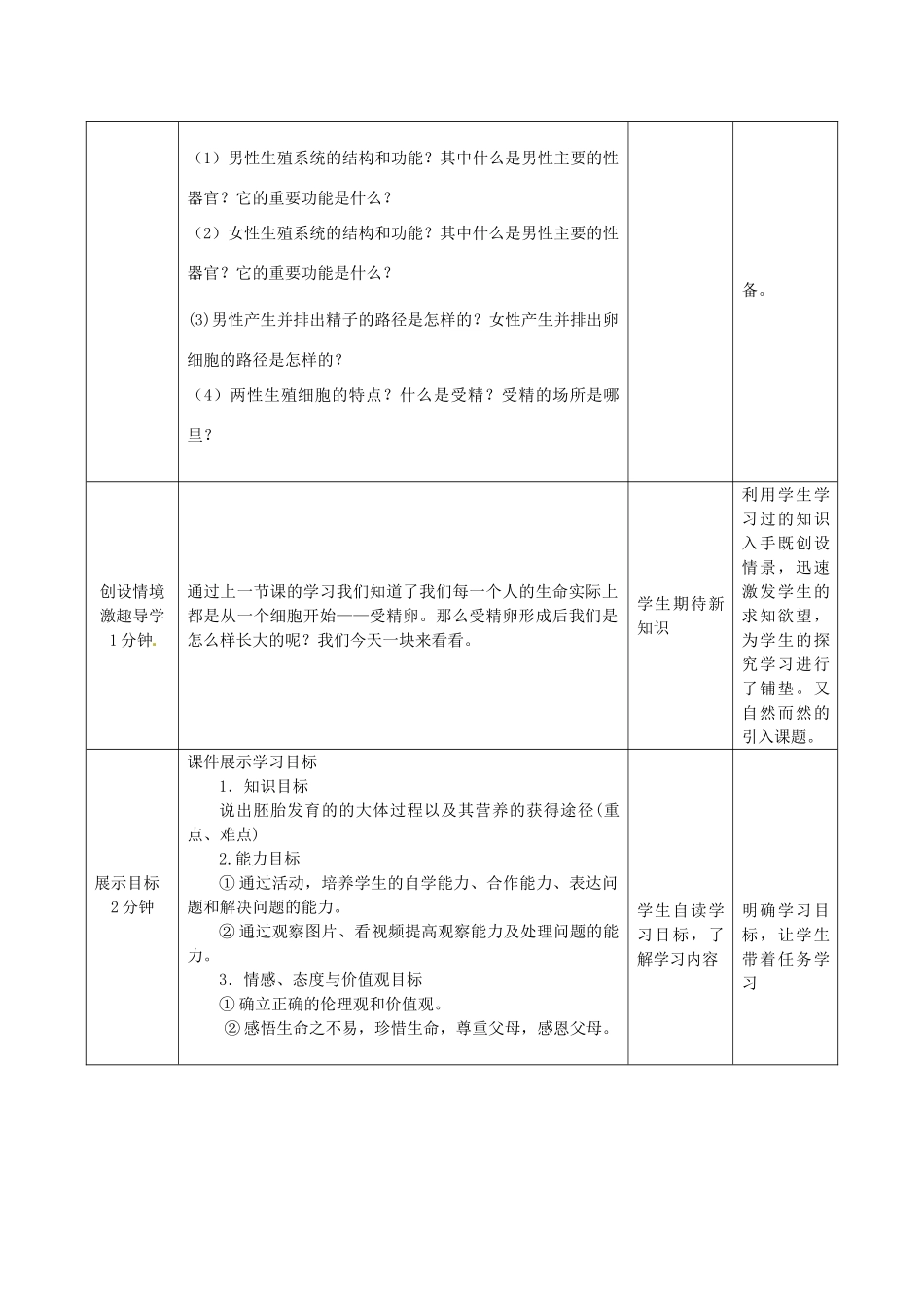 2014年秋八年级生物上册 第4单元 第3章 第1节 婴儿的诞生教案2 （新版）济南版_第2页