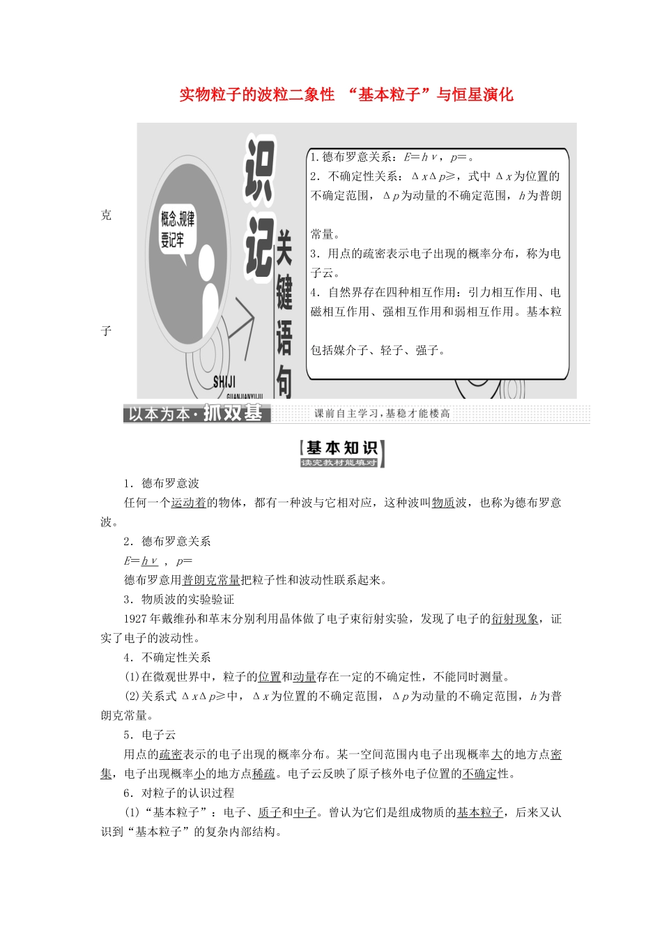 高中物理 第5章 第3、4节 实物粒子的波粒二象性 “基本粒子”与恒星演化学案 鲁科版选修3-5-鲁科版高中选修3-5物理学案_第1页
