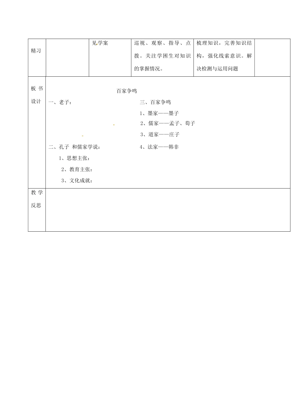 （秋季版）吉林省通化市七年级历史上册 第2单元 第8课《百家争鸣》导学案 新人教版-新人教版初中七年级上册历史学案_第3页