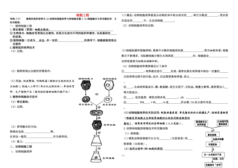 高中生物 专题二细胞工程的学案 新人教版选修3_第1页