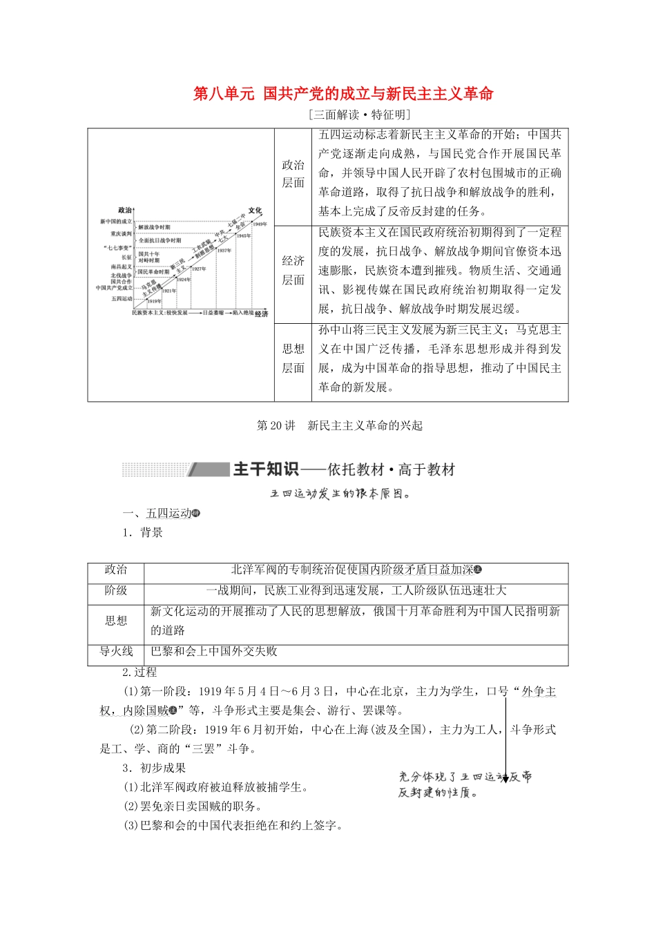 （通史版）高考历史一轮复习 第八单元 中国共产党的成立与新民主主义革命 第20讲 新民主主义革命的兴起学案（含解析）-人教版高三全册历史学案_第1页