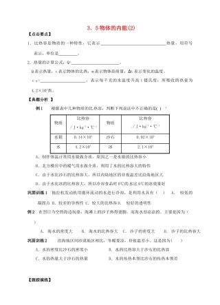 九年级科学上册 3.5 物体的内能（2）学案 （新版）浙教版-（新版）浙教版初中九年级上册自然科学学案