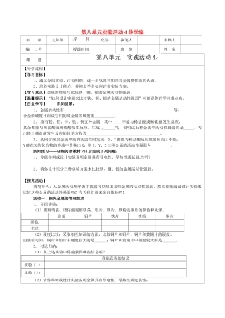 江苏省连云港市灌云县四队中学九年级化学下册 第八单元实验活动4导学案（无答案） 新人教版