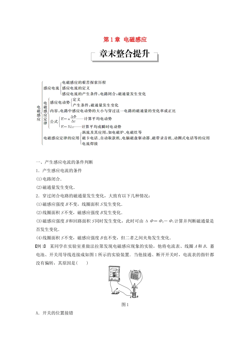 高中物理 第1章 电磁感应章末整合提升学案 鲁科版选修3-2-鲁科版高二选修3-2物理学案_第1页