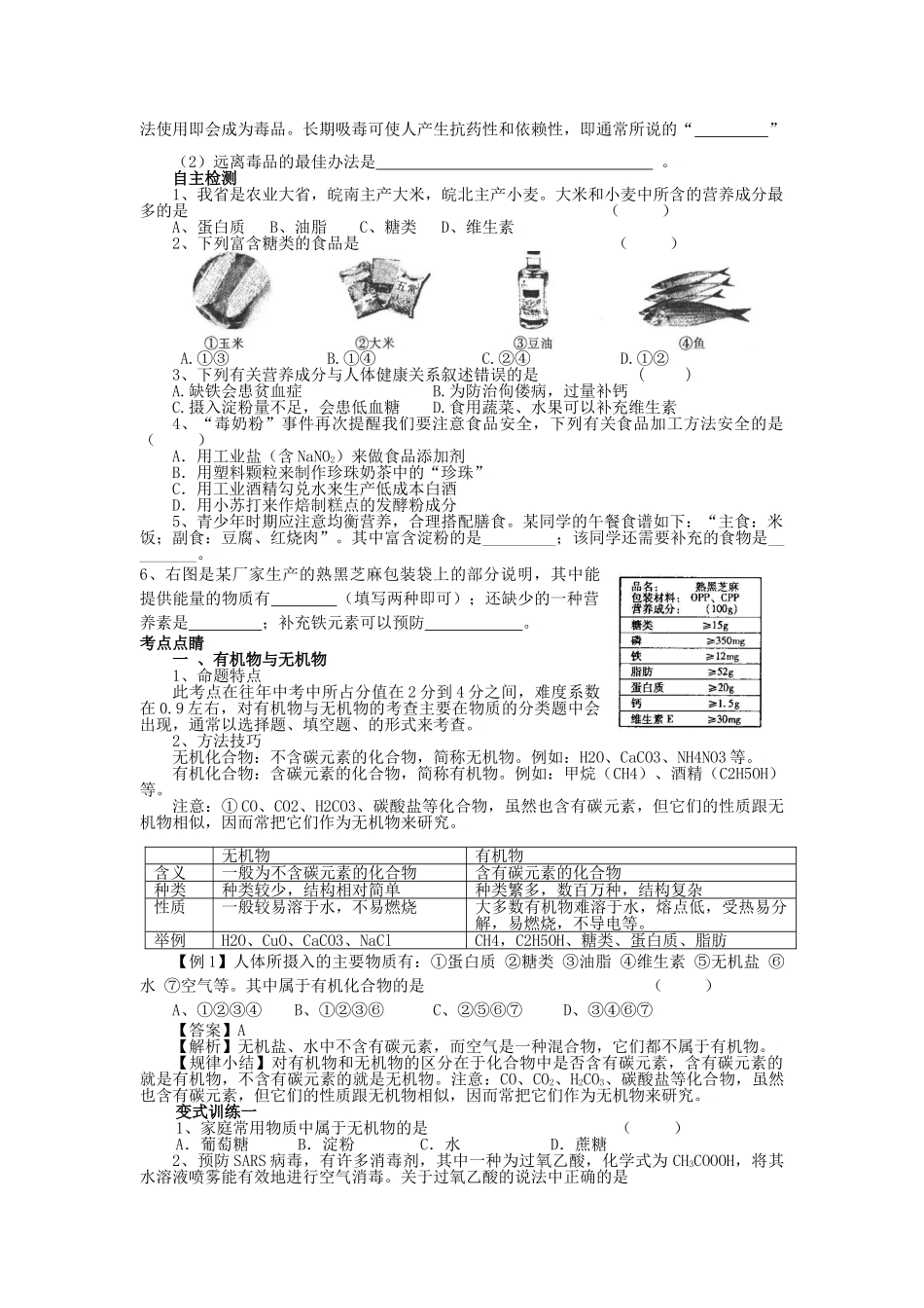 九年级化学全册 第十单元 化学与健康 第十单元综合快乐学案 （新版）鲁教版_第2页