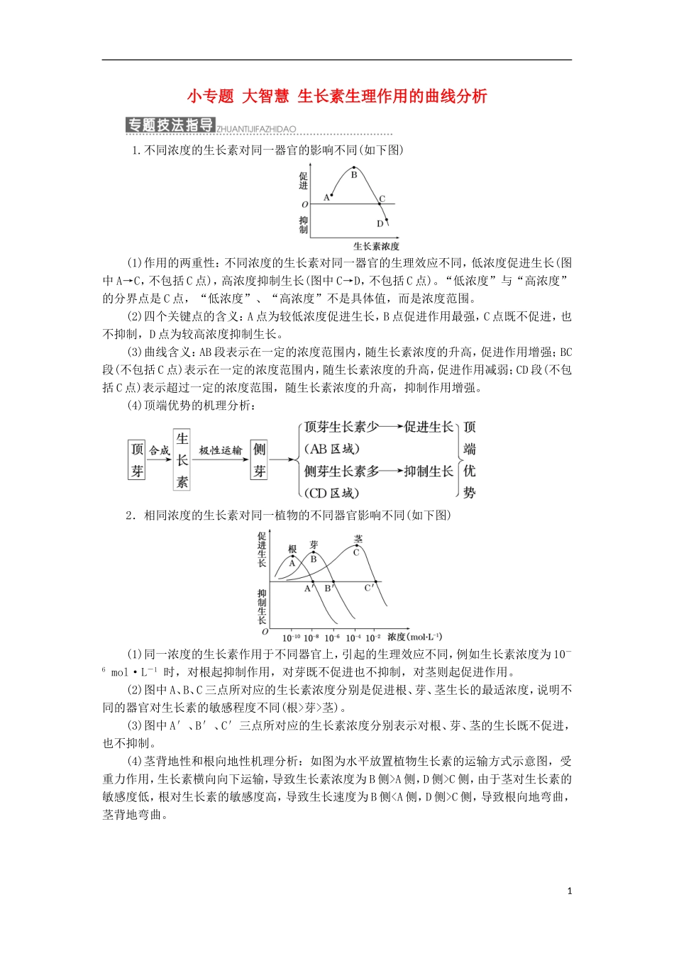 高中生物 小专题 大智慧 生长素生理作用的曲线分析学案 浙科版必修3-浙科版高一必修3生物学案_第1页