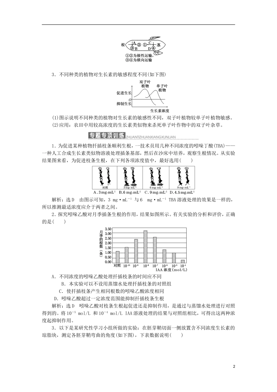 高中生物 小专题 大智慧 生长素生理作用的曲线分析学案 浙科版必修3-浙科版高一必修3生物学案_第2页