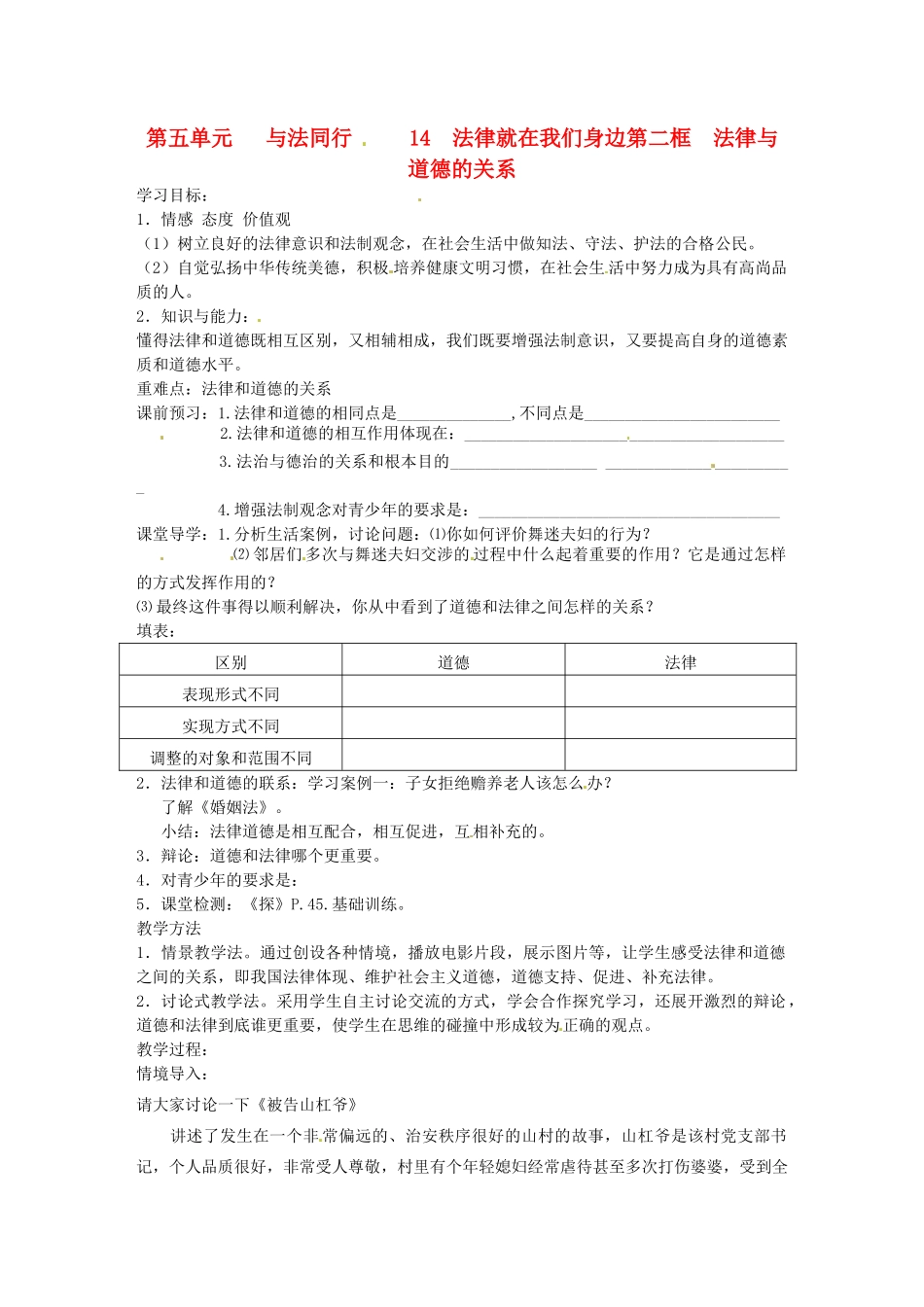 江苏省徐州市第二十二中学八年级政治下册《第14课 法律就在我们身边》学案2 苏教版_第1页