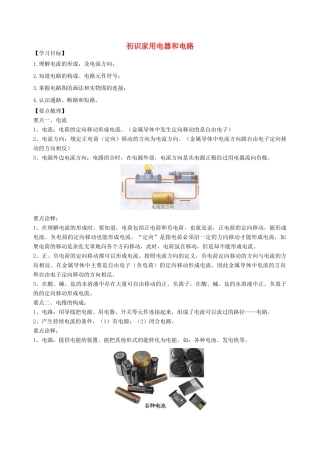 学年九年级物理上册 13.1 初识家用电器和电路学案 （新版）苏科版-（新版）苏科版初中九年级上册物理学案