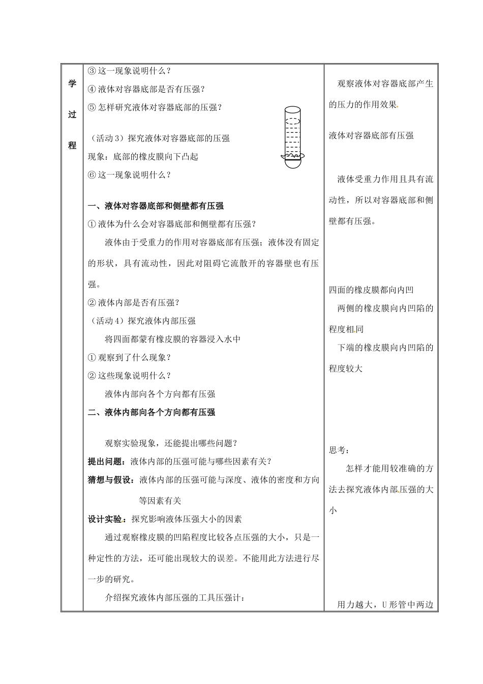 2014年春八年级物理下册 10.2 液体的压强教案一 苏科版_第2页