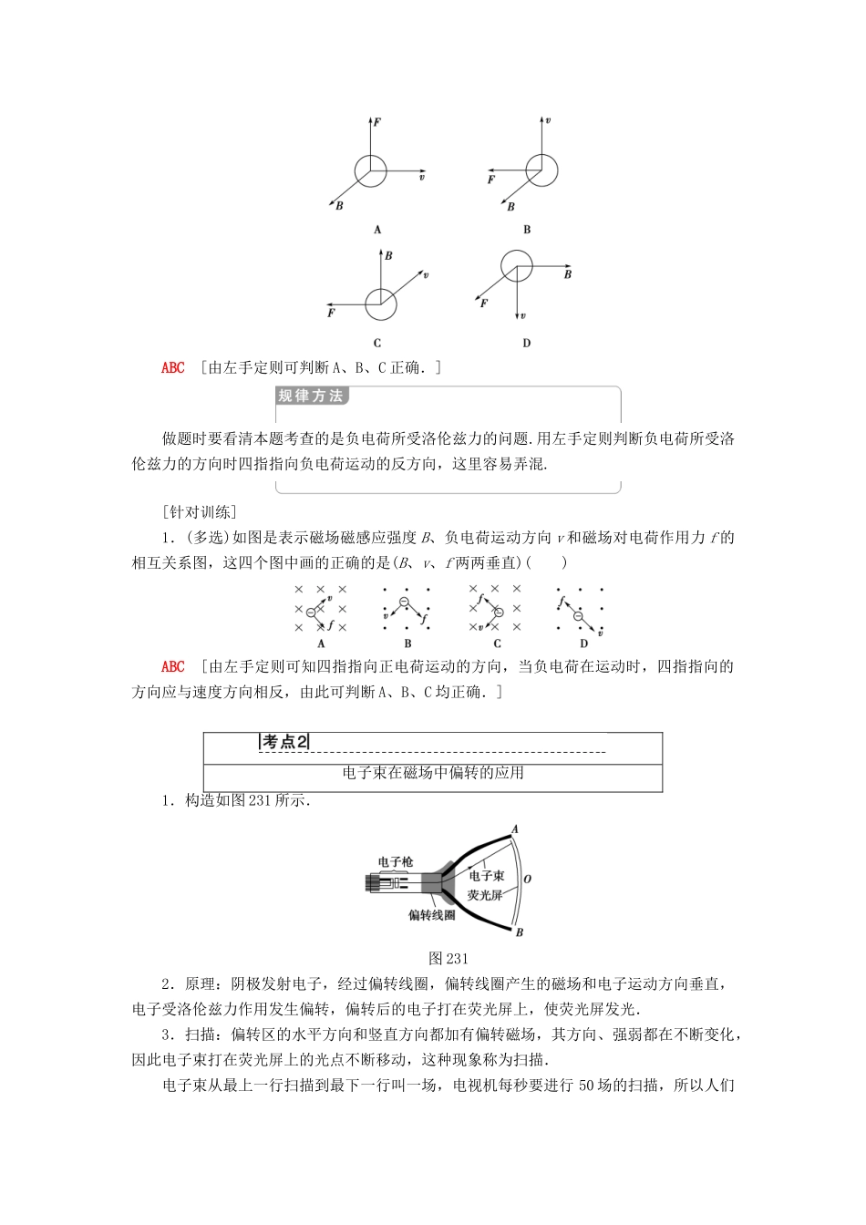 高中物理 第二章 电流与磁场 3 磁场对运动电荷的作用力学案 教科版选修1-1-教科版高二选修1-1物理学案_第3页