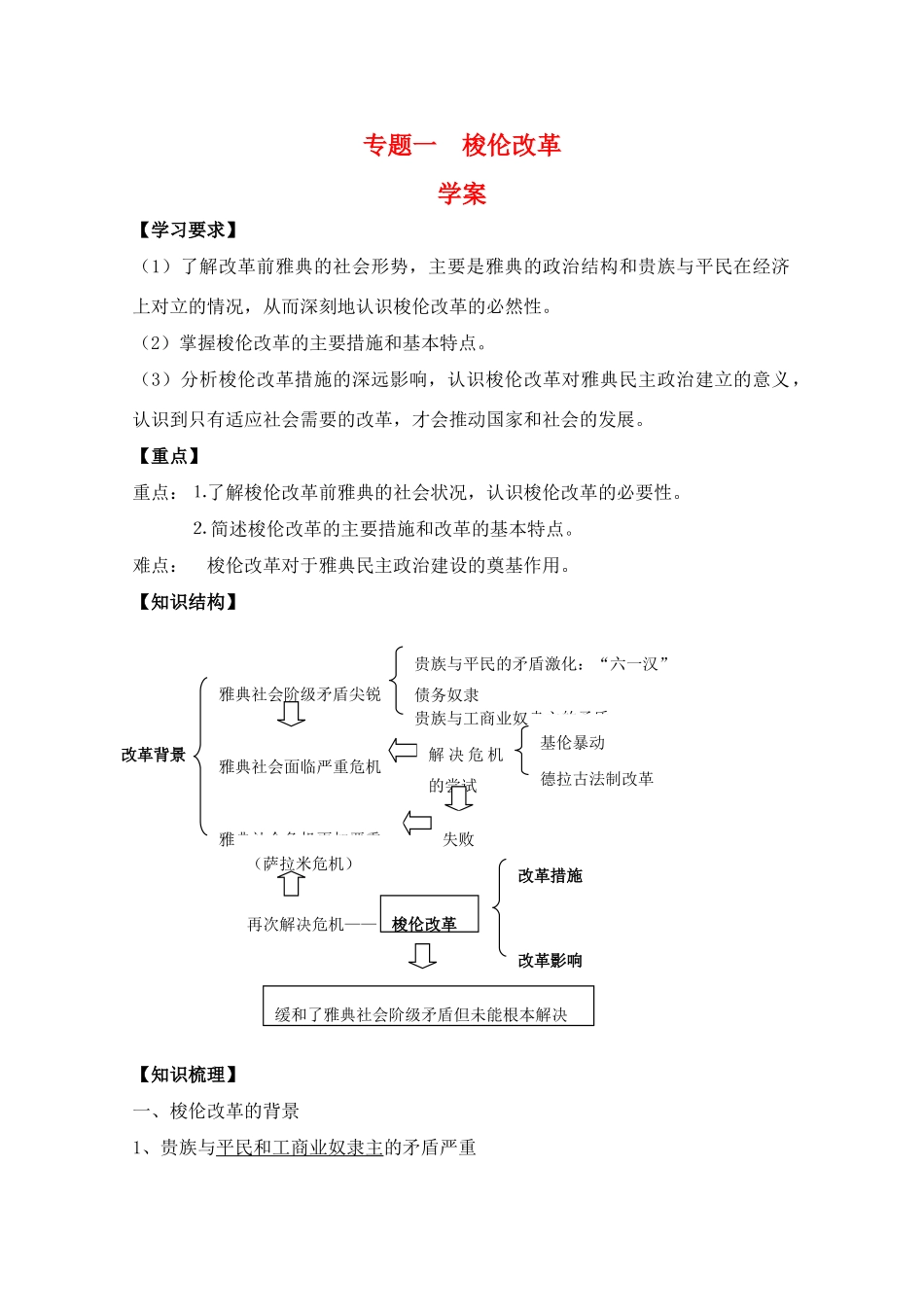 高二历史：专题一《梭伦改革》学案 人民版07版选修1_第1页