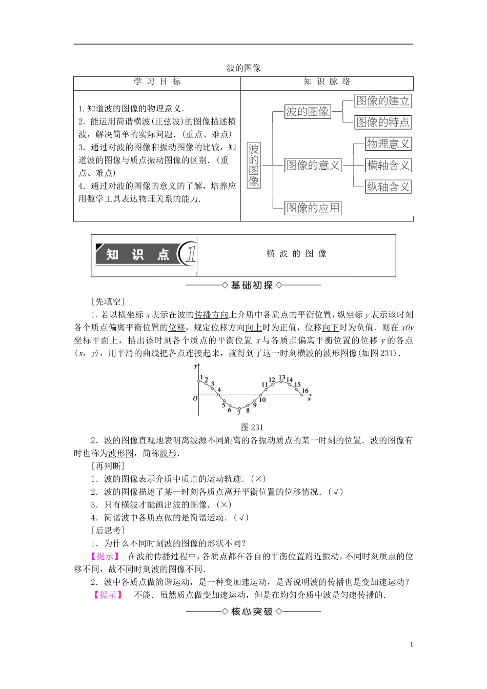 高中物理 第2章 机械波 3 波的图像教师用书 教科版选修3-4-教科版高二选修3-4物理学案_第1页