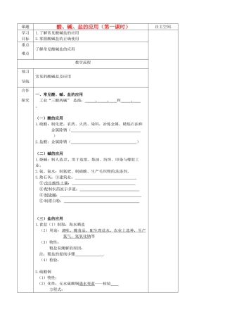 江苏省仪征市第三中学九年级化学《74 酸、碱、盐的应用（第一课时）》导学案 苏教版