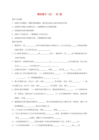 江苏省高邮市八年级物理下册 期末复习（五）压强导学案（无答案） 苏科版-苏科版初中八年级下册物理学案