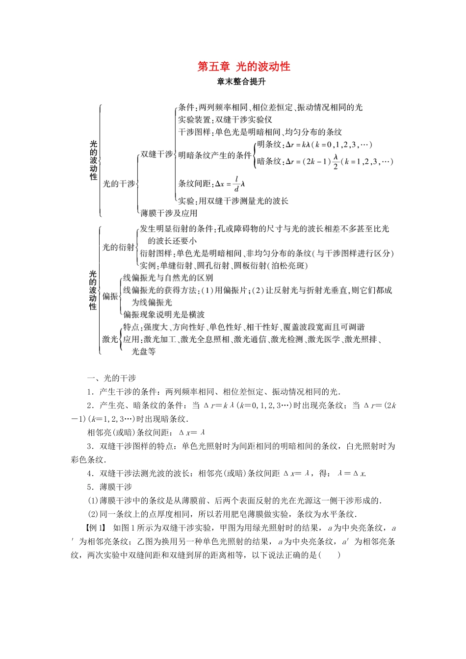 高中物理 第五章 光的波动性章末整合提升学案 教科版选修3-4-教科版高二选修3-4物理学案_第1页