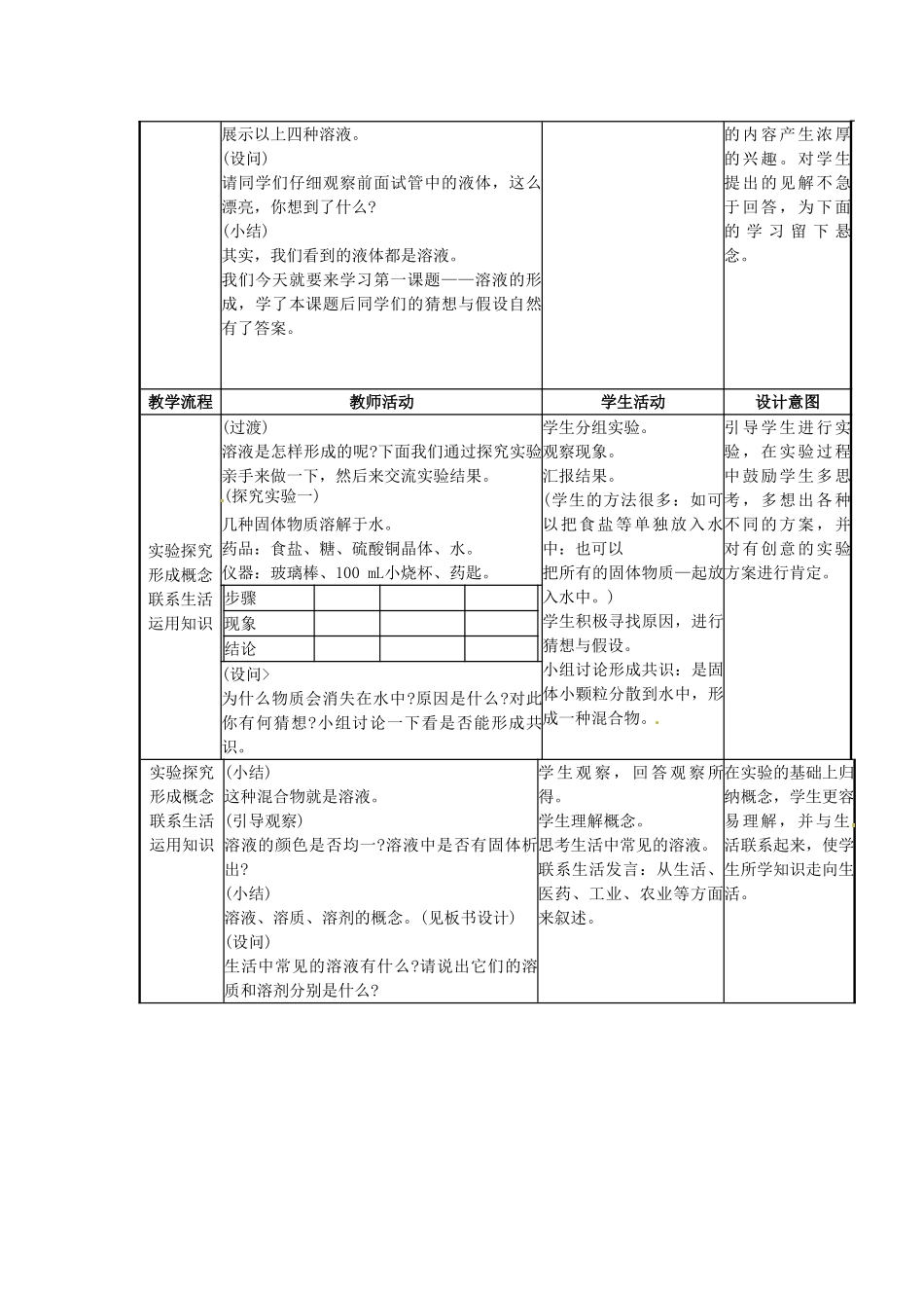 2013-2014学年九年级化学下册 第九单元 溶液 课题1 溶液的形成教案1 新人教版_第2页