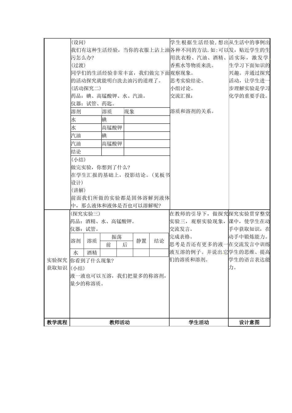 2013-2014学年九年级化学下册 第九单元 溶液 课题1 溶液的形成教案1 新人教版_第3页