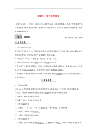 高中物理 第4章 从原子核到夸克 4.2 原子核的衰变导学案 沪科版选修3-5-沪科版高二选修3-5物理学案