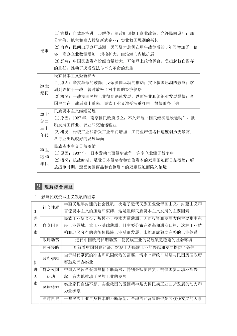 （浙江选考）高考历史一轮总复习 专题十一 近代中国资本主义的曲折发展跨考点综合学案-人教版高三全册历史学案_第2页
