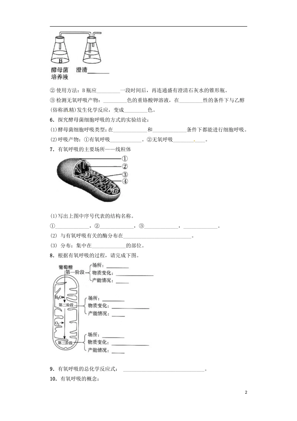 高中生物 课时18 探究酵母菌细胞呼吸的方式和有氧呼吸导学案 新人教版必修1-新人教版高一必修1生物学案_第2页