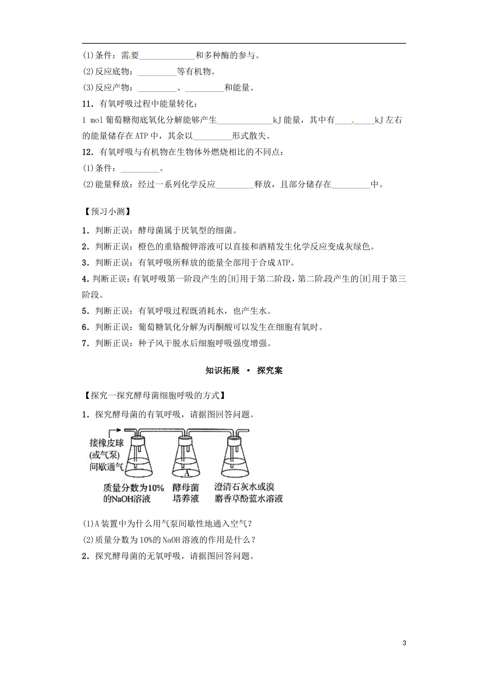高中生物 课时18 探究酵母菌细胞呼吸的方式和有氧呼吸导学案 新人教版必修1-新人教版高一必修1生物学案_第3页