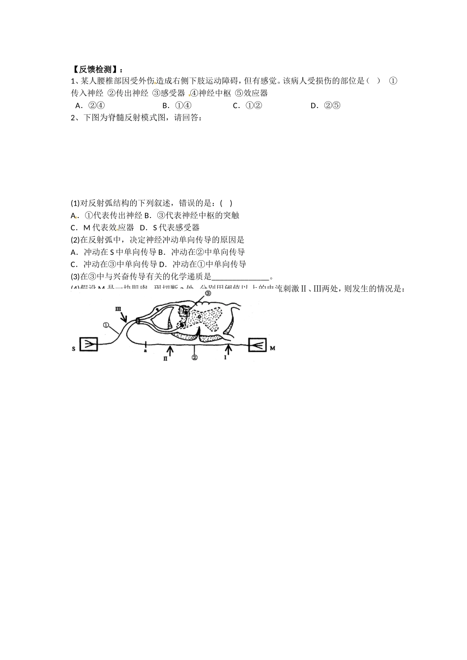 高中生物： 22 神经系统的结构和功能（学案）浙科版必修2_第3页